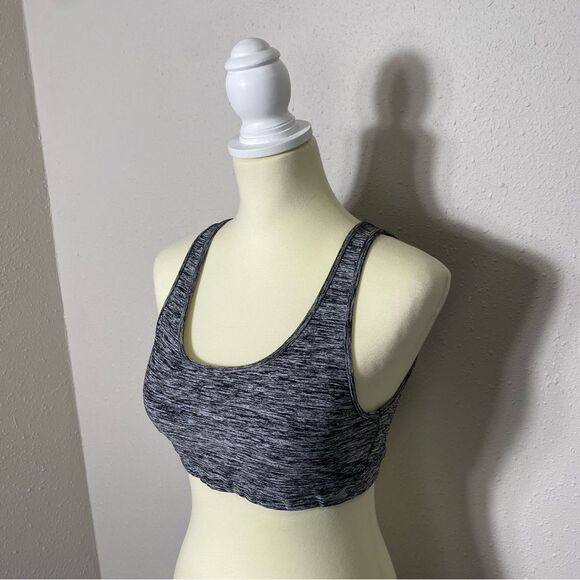 Holister Open Back Chriscross Black & Gray Spacedye Spots Bra Women's Size M - Picture 8 of 15